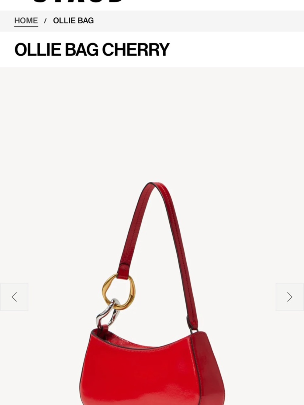 STAUD Ollie Shoulder Bag in Cherry and Gold/Silver Ring Detail